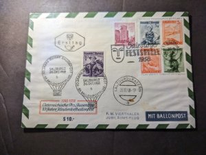 1958 Austria Balloon Post Airmail First Day Cover FDC Salzburz Local Use