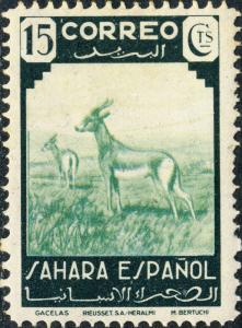 SPANISH SAHARA - 1943 Mi.97 15c Gazelle - MH*