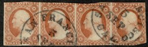 USA #10A VF strip of 4, super strong color, RARE STRIP OF 4, UNPRICED IN SCOT...