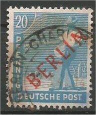 BERLIN, 1948, used 20pf  Overprint in Red Scott 9N26