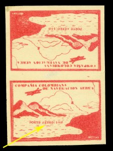 COLOMBIA 1920 AIRMAIL Plane & Mountains TETE-BECHE+unrecorded var. Sc C11Cj Rare