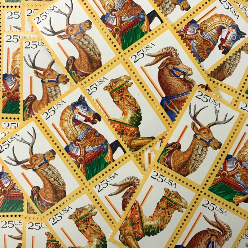 2390-2393     Carousel Animals      25 MNH blocks of 4 stamps     Issued in 1988