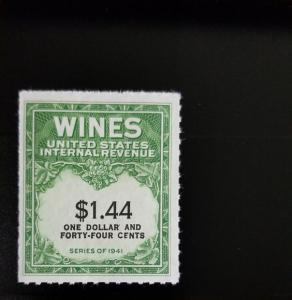 1942 $1.44 U.S. Internal Revenue Cordial & Wine, Green Scott RE147 Mint F/VF NH