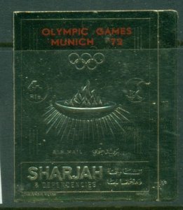 Sharjah 1972 Mi#1048B Summer Olympics Munich Red Opt Gold Foil embossed IMPER...