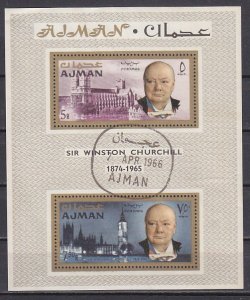 Ajman, Mi cat. 91-92, BL7 A. Sir Winston Churchill s/sheet. Canceled.^