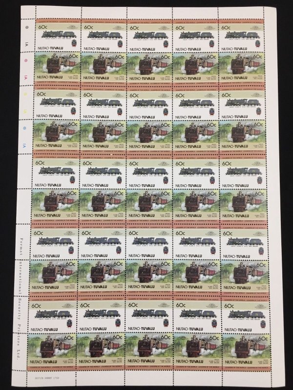 TUVALU Trains Locomotives Sheets x 12 MNH (600 Stamps) (BLK37 )