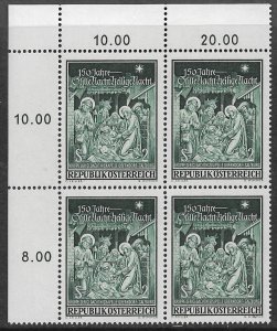 AUSTRIA 1968 CHRISTMAS Issue Block of 4 Sc 823 MNH