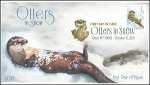 21-285, 2021, Otters in Snow, First Day Cover, Digital Color Postmark, Otter MT