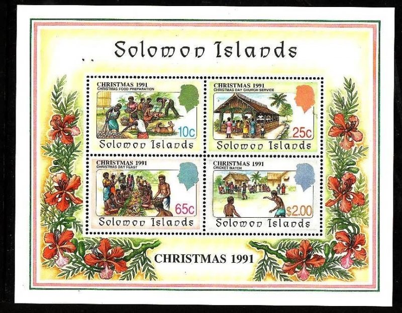 Solomon Is-Sc#702a-unused NH sheet-Christmas-Cricket-1991-
