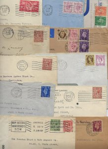 UK GB 1918 1950s COLLECT OF 11 COVERS ALL WITH PERFINS STAMPS INCLUDES OFFICIAL