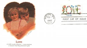 US FIRST DAY COVER LOVE 20c STAMP ON CACHET PREPARED BY L. HATCHELL 1982