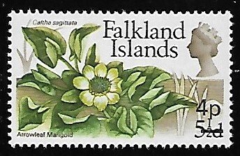 Falkland Islands # 203 - Arrowleaf Marigold - surcharged - MLH.....{BRN17}