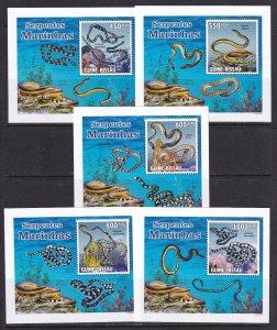 Guinea Bissau 2010 Snakes 5 S/Sheets Deluxe Edition MNH**