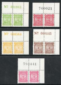 New Zealand SGL37/41 1944 Life Insurance Corner Sheet Number Pairs Stamps U/M