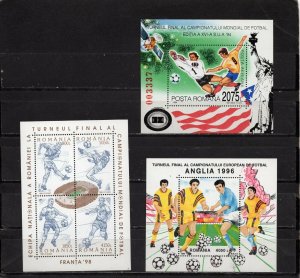 ROMANIA 1994-1998 SOCCER SHEET OF 4 STAMPS & 2 S/S MNH