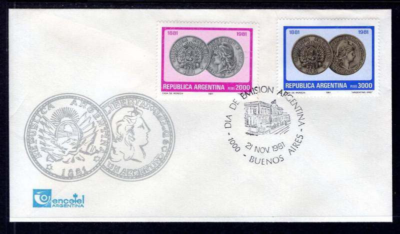 Argentina 1327-1328 Coins on Stamps U/A FDC