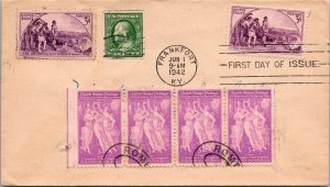 FDC 1942 SC #904 No Cachet - Frankfort, Ky - Strip Of 4 + 3 Stamps - F70292