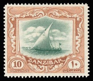 Zanzibar 1936 'Dhow' 10s green & brown superb MNH. SG 322. Sc 213.