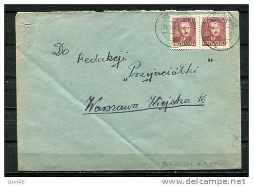 Poland Cover 1951 Cancel ( Jutrosin 4.1.51) Overprint Groszy T18