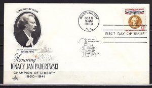 United States, Scott cat. 1160. Musician Paderewski. First day cover. ^