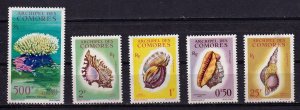 Comoro Islands 1962 - Sea Shells Corals  MNH Group of 5 stamps W/500fr C6