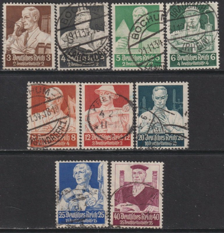 Sc# B59 / B67 Germany 1934 Careers complete semi postal set Used CV $123.10