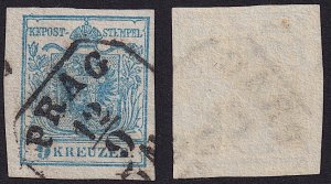 Austria - 1850 - Scott #5 - used - Type I - PRAG box pmk Czech Republic