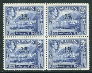 ADEN; 1951 early GVI surcharged issue fine Mint hinged Block of 15c. value