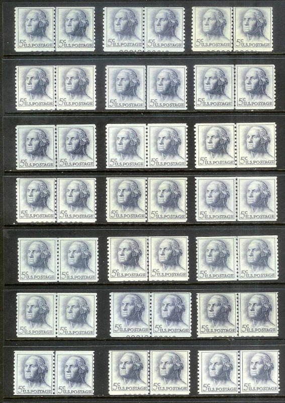 UNITED STATES (51) Sc#1229 Coil Line Pairs many plate nos. ALL Mint Never Hinged