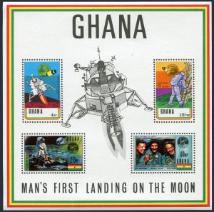 Ghana 386-389,389a two sheets,MNH.Mi 397-400,Bl.39B-38C. Man's Moon landing.1970