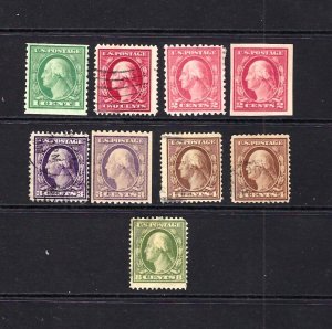 JASTAMPS: U.S. LOT OF 9 DIFFERENT WASHINGTON STAMPS FROM 1908 THROUGH 1920