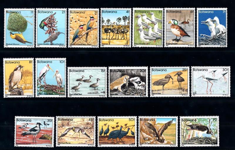 [52440] Botswana 1982 Birds Vögel Oiseaux Ucelli 18 Values MNH