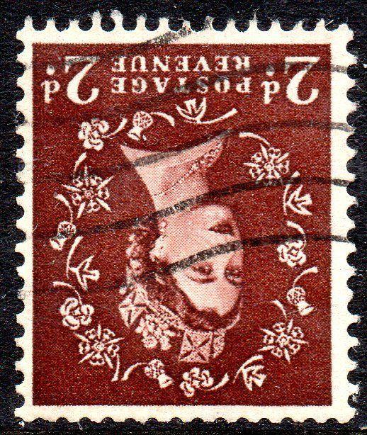 1954 Sg 518Wi 2d Red-brown Wilding Tudor Crown Inverted Watermark Machine Cancel