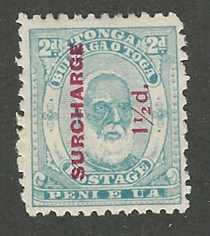 Tonga, 1895, Scott #26 mint, hinged, fine-very fine, 1 1/2p on 2p light blue