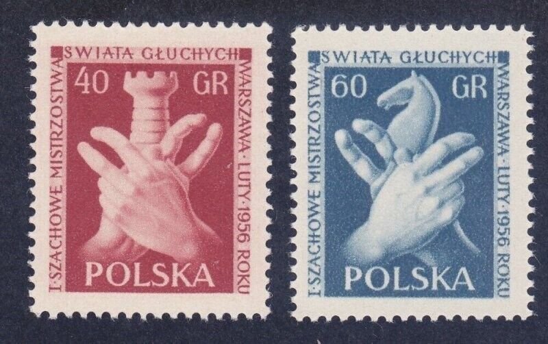 Poland Scott #717-718 MNH Mi 954-955 First World Chess Championship & Hands 1959