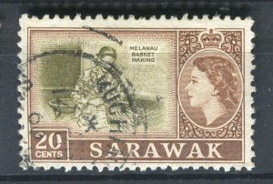 SARAWAK; 1953 early QEII pictorial issue fine used 20c. value