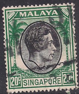 Singapore 1948 - 58 KGV1 20ct Green & Black used SG 24 ( M1217 )