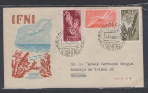 Ifni  #61-63  (1954 Nature issue) on addressed cachet FDC