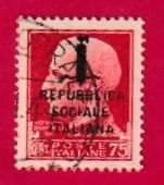 ITALY SOCIAL REPUBLIC SCOTT#4 1944 75c VICTOR EMANUEL III - USED