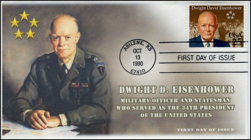 AO-2513, 1990, Dwight D Eisenhower,  Add-on Cachet, First Day Cover, SC 2513