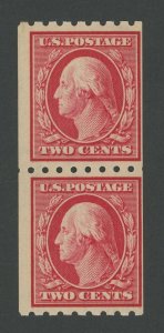 USA 391 - Two Cent Washington Perf 8.5 Horiz Coil Pair - Fine Mint never hinged