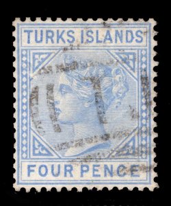 MOMEN: TURKS ISLANDS SG #50 1881 CROWN CC USED £60 LOT #67468*