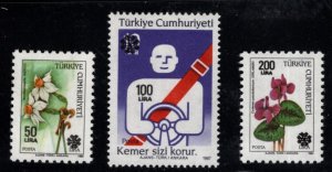 TURKEY Scott 2465-2467 MNH** 1990 surcharged stamp set