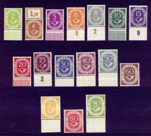 GERMANY #670-85 Mint NH BELOW 40% - 1950 Posthorn Set