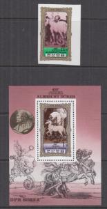 KOREA, 1980 Albrecht Durer, Soldier with Horse, 20ch. & Souvenir Sheet,imp. mnh