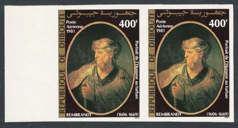 Djibouti Rembrandt 'Portrait of a man in Turban' 400F imperf pair 1981 MNH