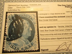 US Stamp, Scott #23 Used.. SCV $575.00, w/Certificate, Clipped at top and right,