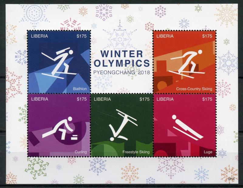 Liberia Winter Olympics Stamps 2018 MNH PyeongChang Biathlon Skiing 5v M/S I