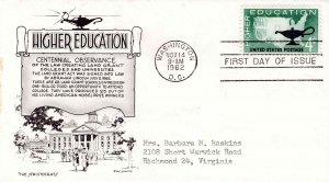 USA 1962 FDC Sc 1206 Higher Education Lowry Aristocrat Cachet DC Cancel
