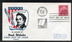 US #1121 Noah Webster FDC George Cachet addr D960